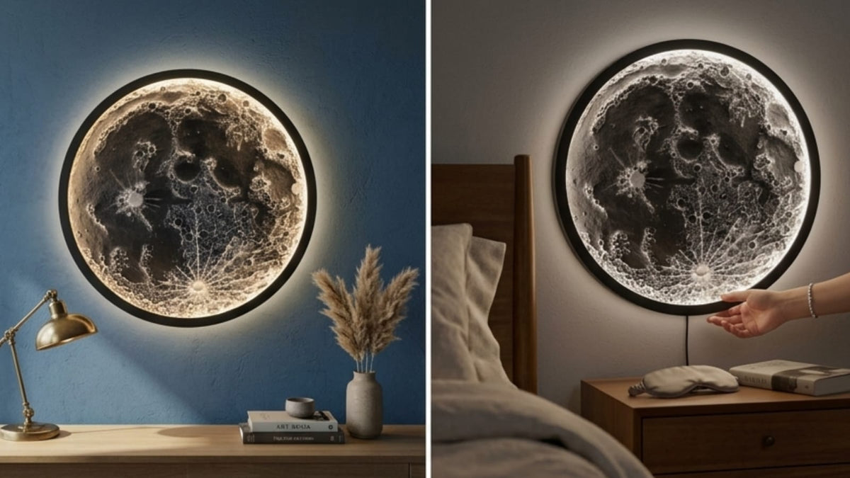 Handcrafted 3D Moon Wall Art with LED Backlight, 18-Inch Textured Lunar Surface Decorative Wall Hanging