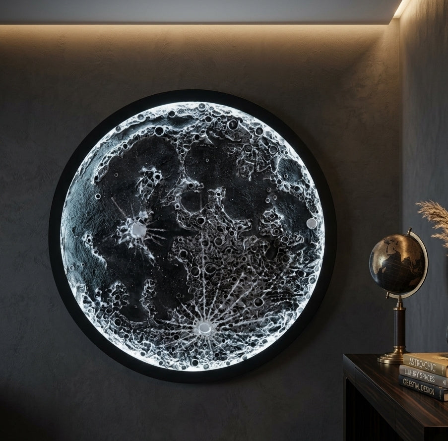 Handcrafted 3D Moon Wall Art with LED Backlight, 18-Inch Textured Lunar Surface Decorative Wall Hanging