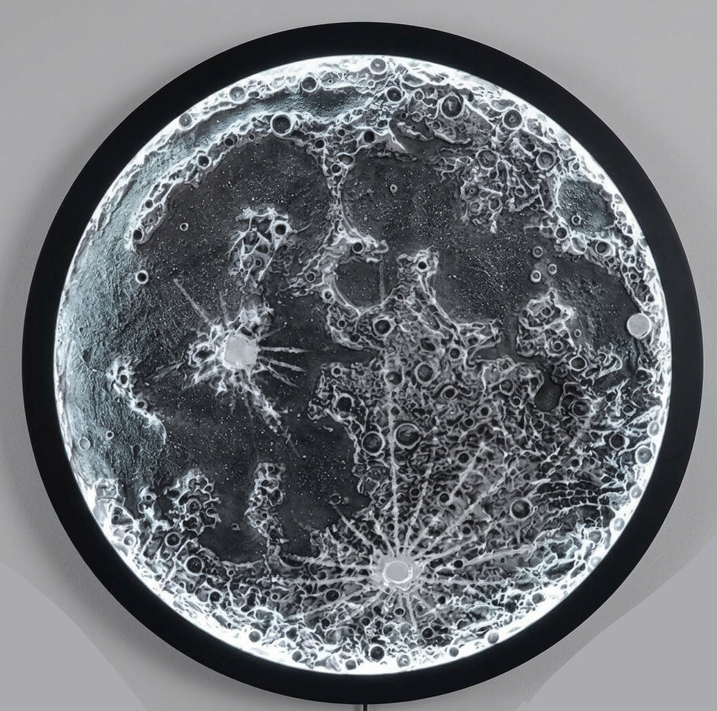 Handcrafted 3D Moon Wall Art with LED Backlight, 18-Inch Textured Lunar Surface Decorative Wall Hanging