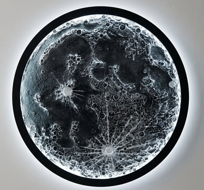 Handcrafted 3D Moon Wall Art with LED Backlight, 18-Inch Textured Lunar Surface Decorative Wall Hanging