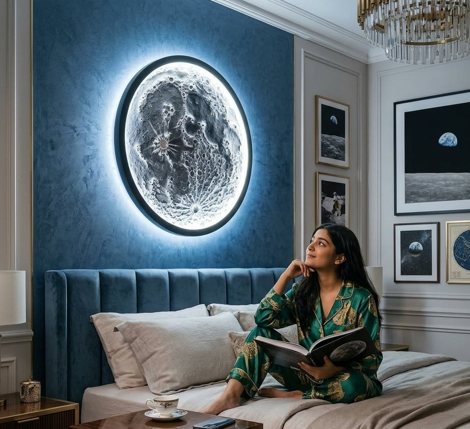 Handcrafted 3D Moon Wall Art with LED Backlight, 18-Inch Textured Lunar Surface Decorative Wall Hanging