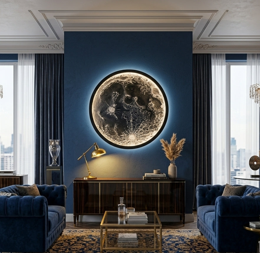 Handcrafted 3D Moon Wall Art with LED Backlight, 18-Inch Textured Lunar Surface Decorative Wall Hanging