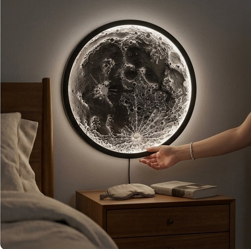Handcrafted 3D Moon Wall Art with LED Backlight, 18-Inch Textured Lunar Surface Decorative Wall Hanging