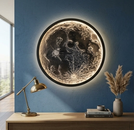 Handcrafted 3D Moon Wall Art with LED Backlight, 18-Inch Textured Lunar Surface Decorative Wall Hanging